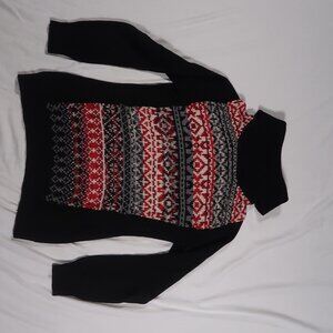 100% Cotton Black Turtleneck Sweater with Red Fair Isle Panel Women’s PM